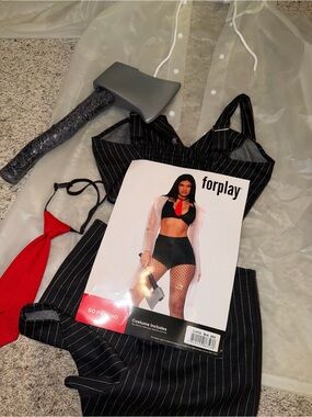 Forplay Women's Black Pinstripe Costume Set with Red Tie - American Psycho